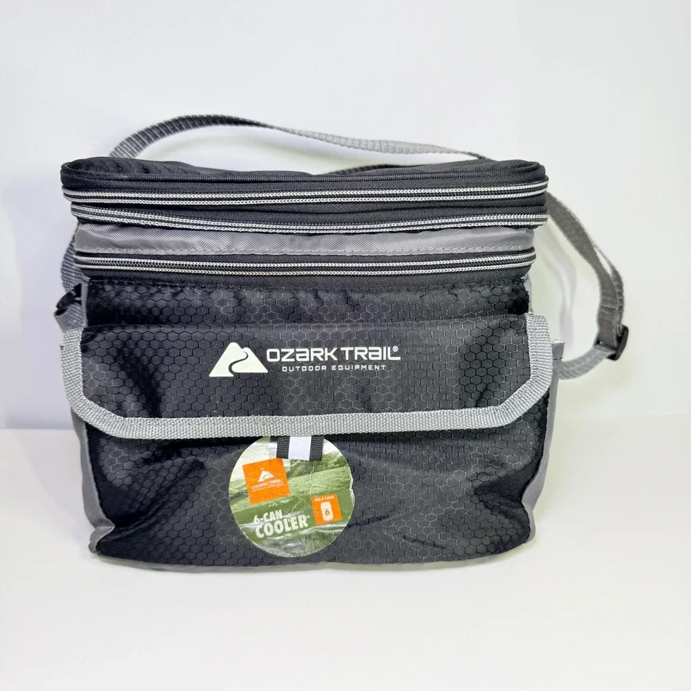 Ozark Trail 6-Can Cooler Bag Black Gray Hard Liner Insulated Lunch Box OT-6C-B